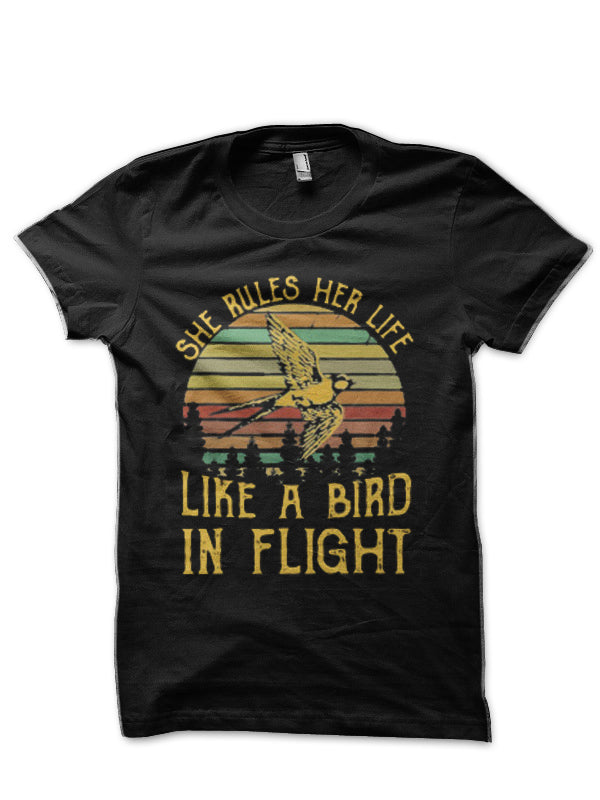 She Rules Her Life Like A Bird In Flight-Fleetwood Mac Black T-Shirt