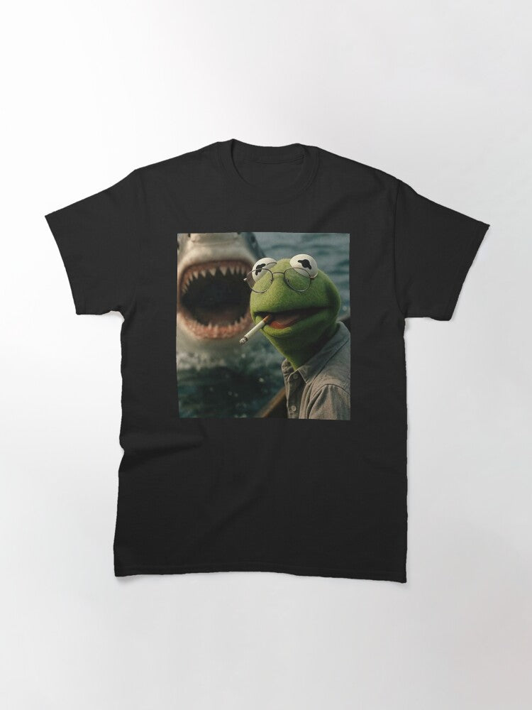 Vintage Dark Humor Frog Shark Parody – Retro Cinematic Meme Aesthetic Classic T-Shirt