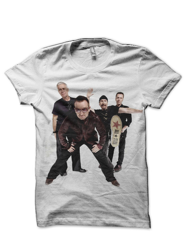 U2 Half Sleeve White T-Shirt